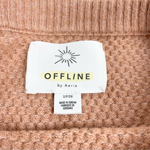 AERIE Offline Waffle Knit Crewneck Sweater Tan Size Small - Picture 6 of 6